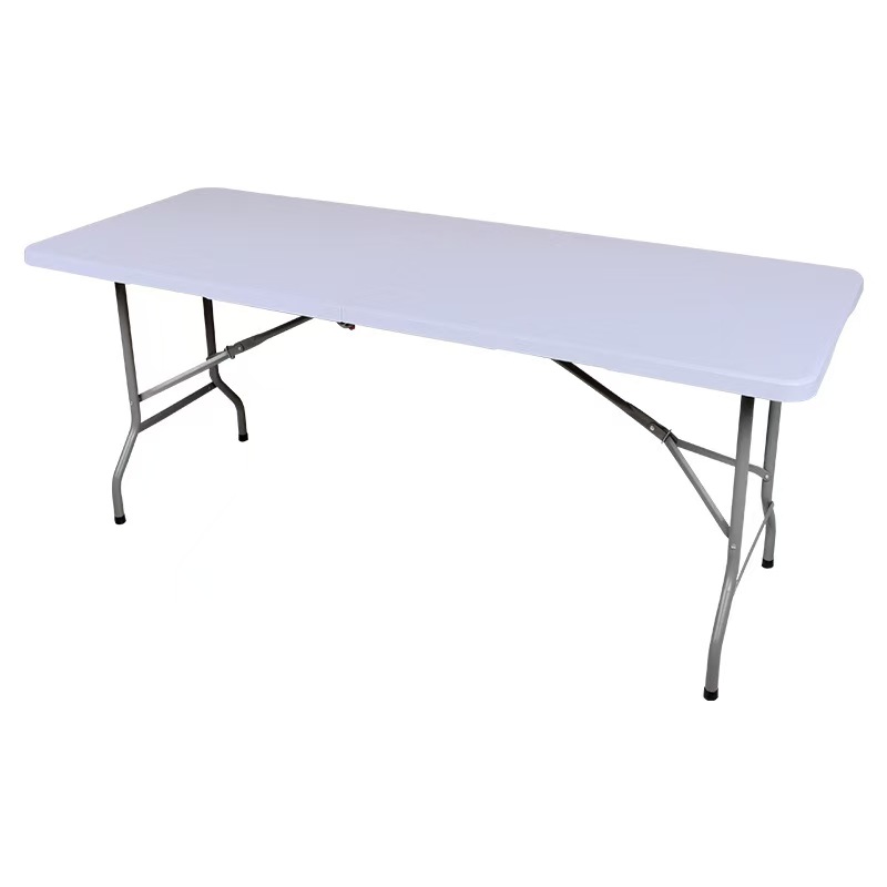 A white 6' folding banquet table