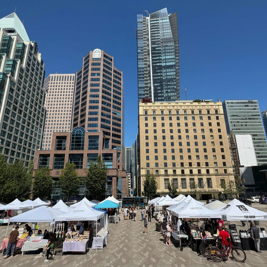 a vendor market in downtown Vancouver